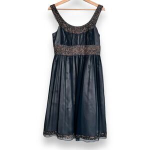 Adrianna Papell Evening 100% Silk Chiffon Beaded Fit N Flare Dress Womens Size 8